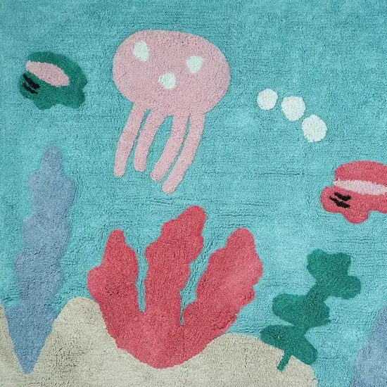 Aqua Yellow And Coral Starfish Youthful Washable Area Rug Photo 6