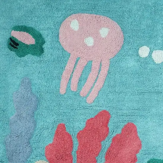 Aqua Yellow And Coral Starfish Youthful Washable Area Rug Photo 5