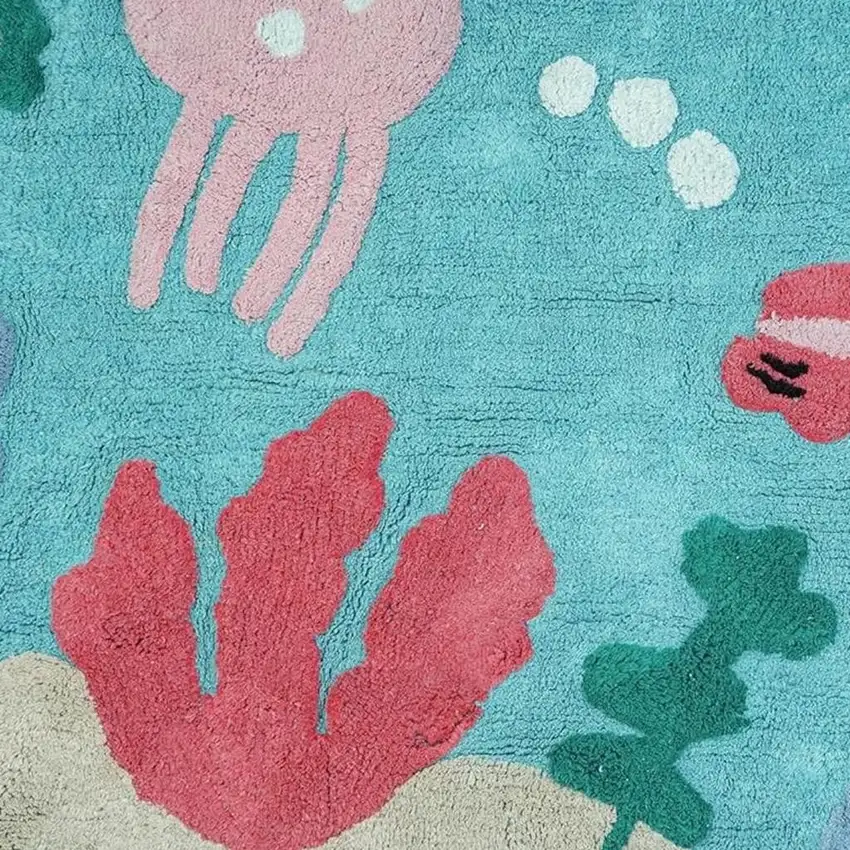 Aqua Yellow And Coral Starfish Youthful Washable Area Rug Photo 3