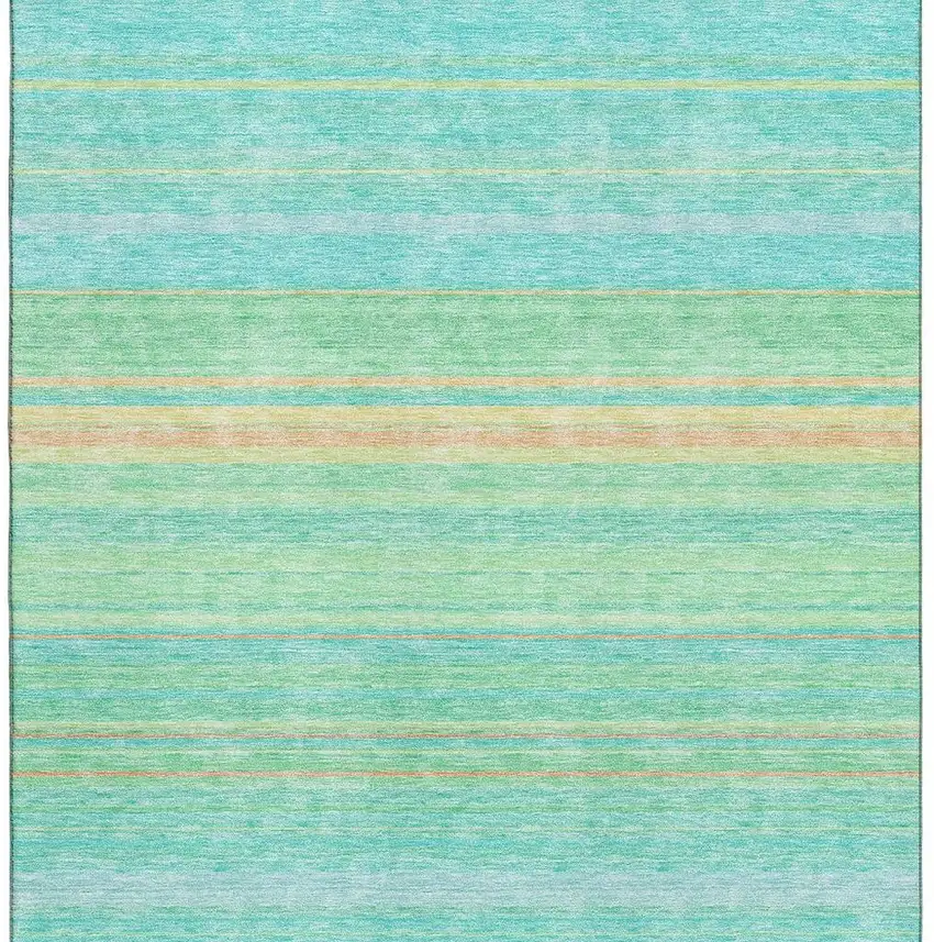 Aqua Yellow And Peach Striped Washable Area Rug With UV Protection Photo 3