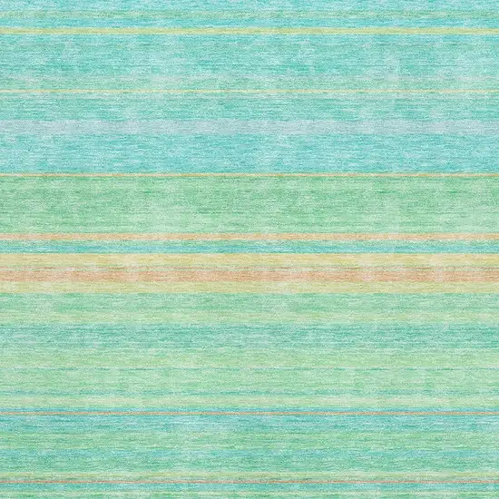 Aqua Yellow And Peach Striped Washable Area Rug With UV Protection Photo 2