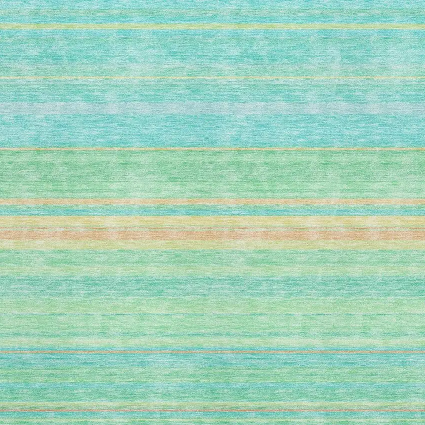 Aqua Yellow And Peach Striped Washable Area Rug With UV Protection Photo 2