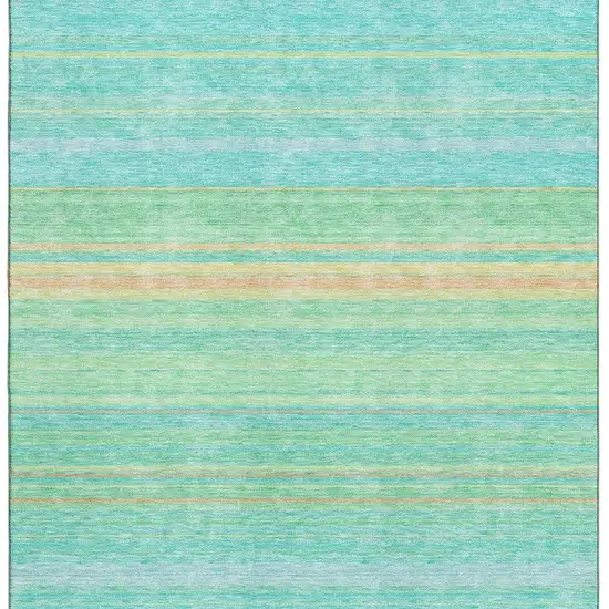 Aqua Yellow And Peach Striped Washable Area Rug With UV Protection Photo 2