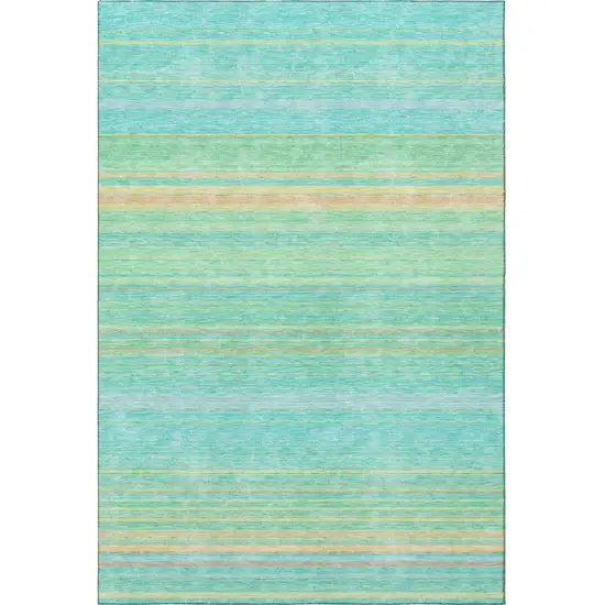 Aqua Yellow And Peach Striped Washable Area Rug With UV Protection Photo 3