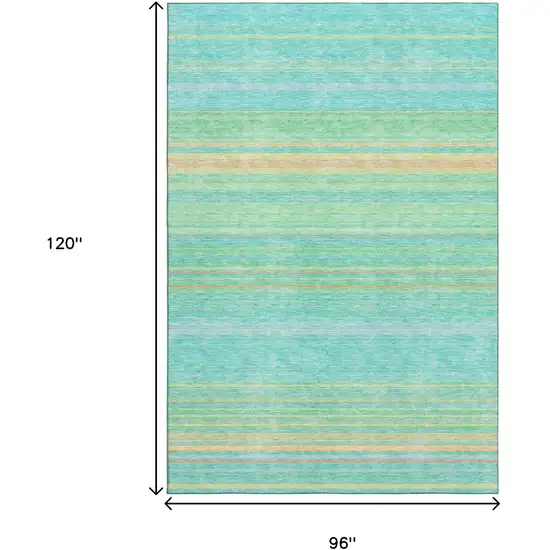 Aqua Yellow And Peach Striped Washable Area Rug With UV Protection Photo 8