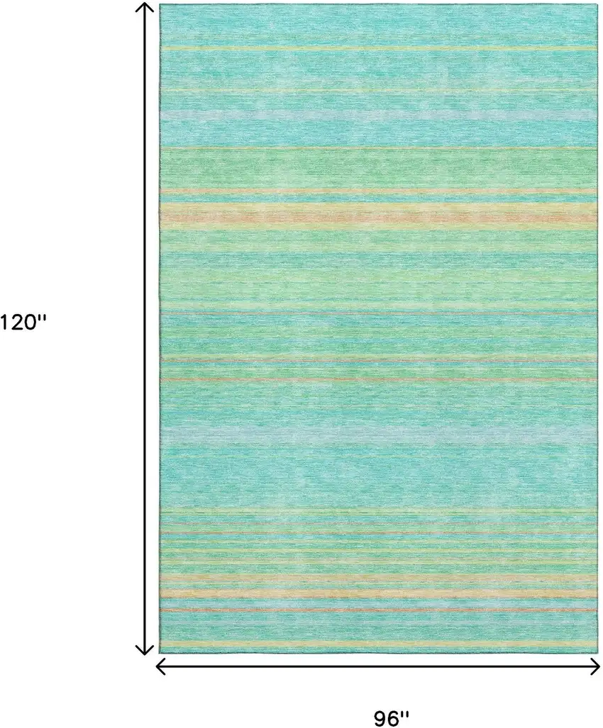 Aqua Yellow And Peach Striped Washable Area Rug With UV Protection Photo 8
