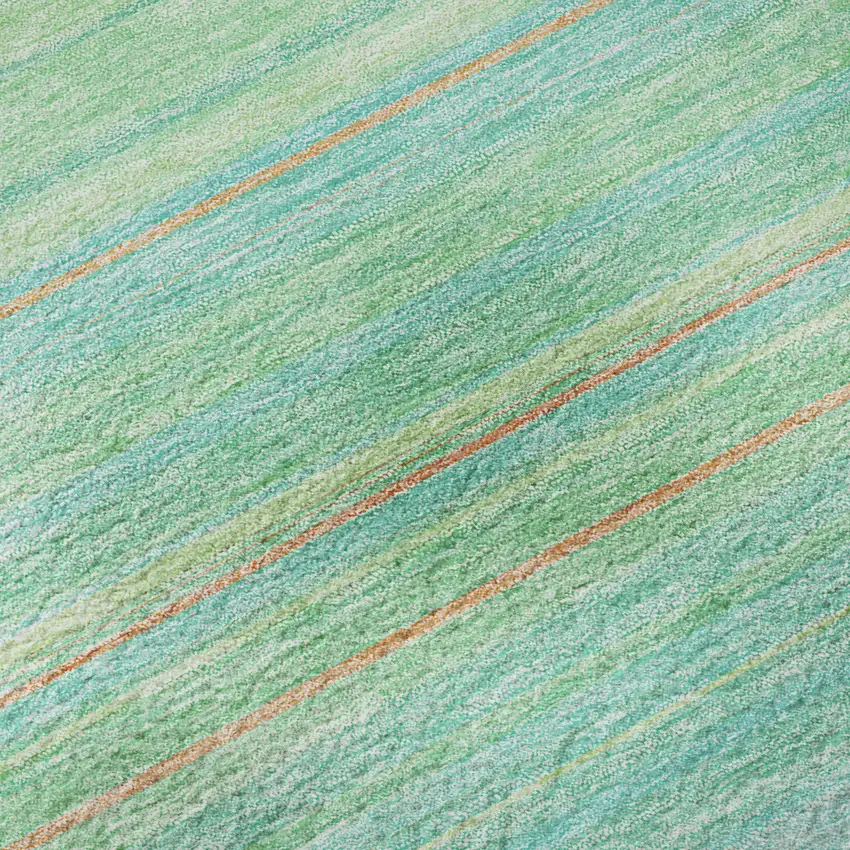 Aqua Yellow And Peach Striped Washable Area Rug With UV Protection Photo 9