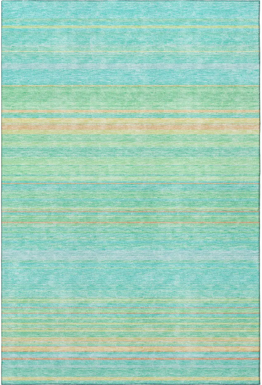 Aqua Yellow And Peach Striped Washable Area Rug With UV Protection Photo 3