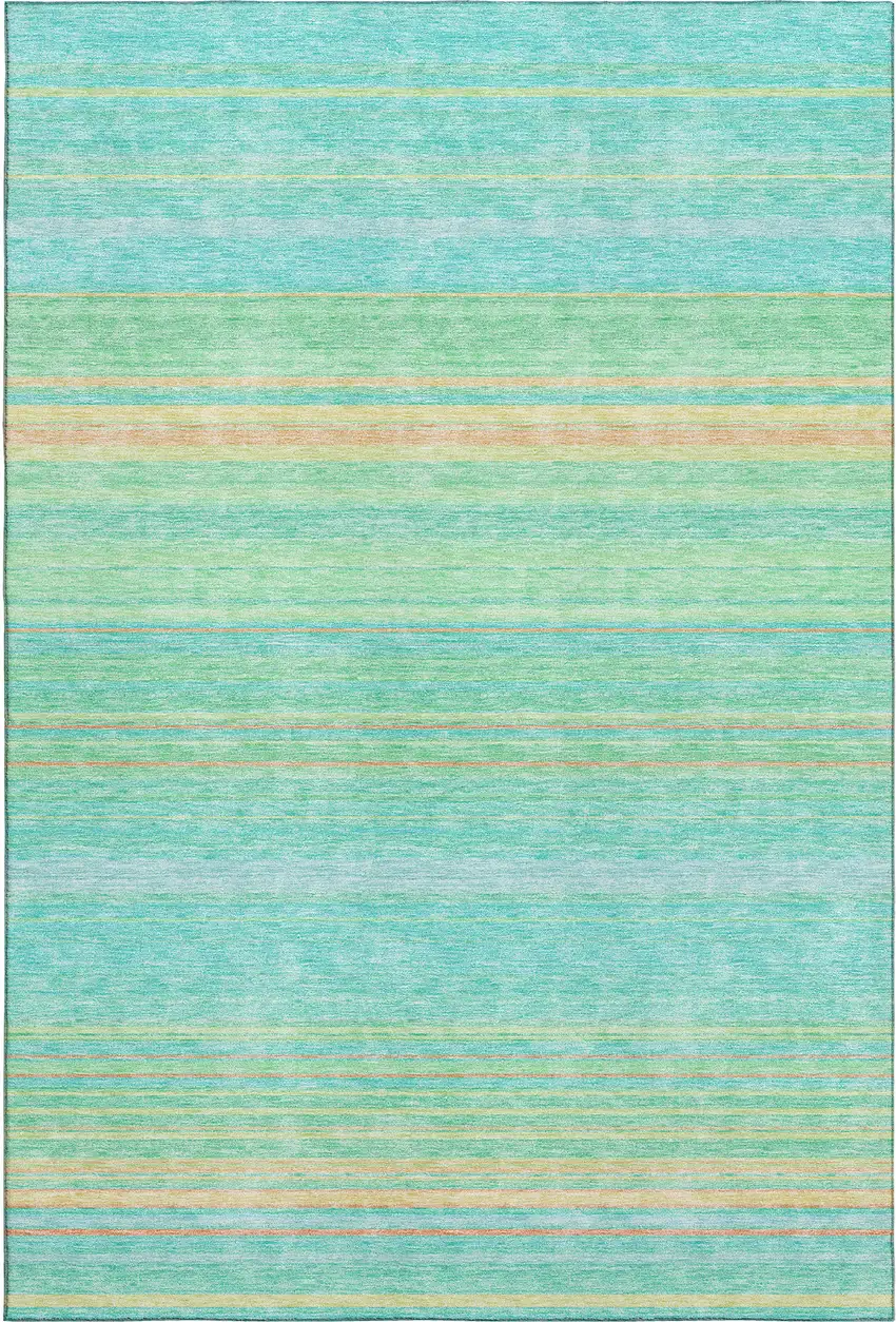 Aqua Yellow And Peach Striped Washable Area Rug With UV Protection Photo 1