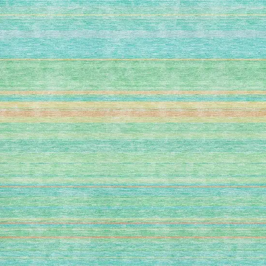Aqua Yellow And Peach Striped Washable Area Rug With UV Protection Photo 2