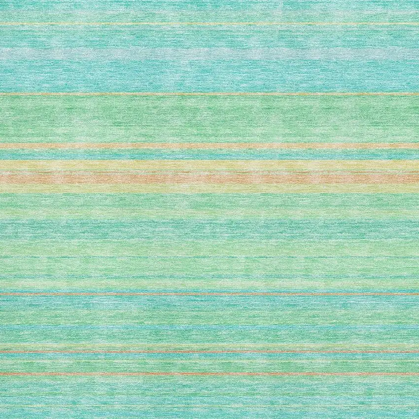 Aqua Yellow And Peach Striped Washable Area Rug With UV Protection Photo 2