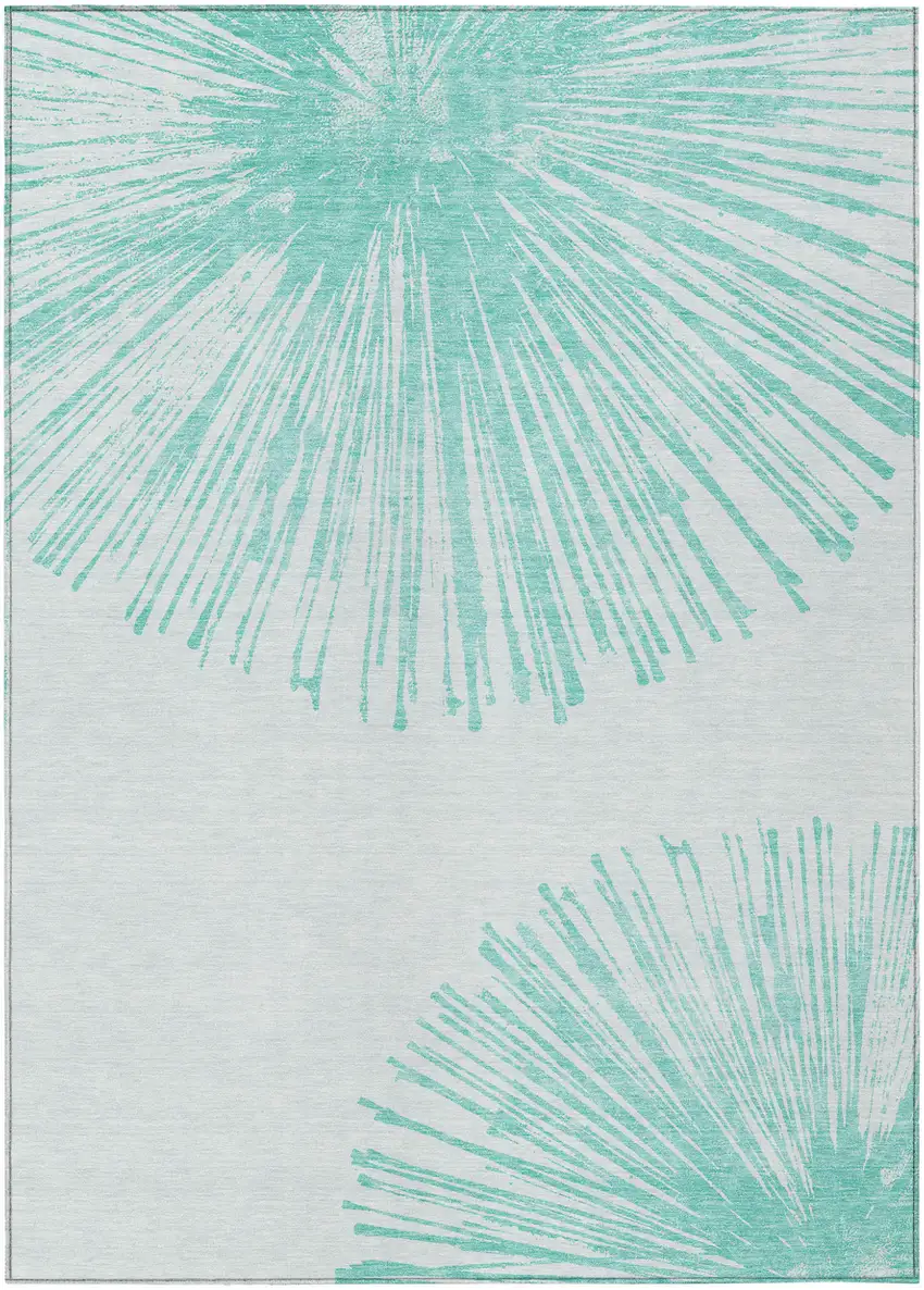 Aquamarine And Ivory Abstract Washable Indoor Outdoor Area Rug Photo 2