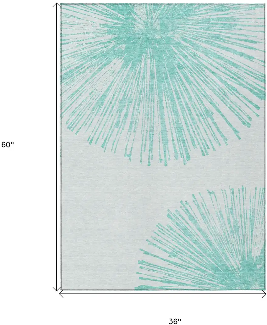 Aquamarine And Ivory Abstract Washable Indoor Outdoor Area Rug Photo 3