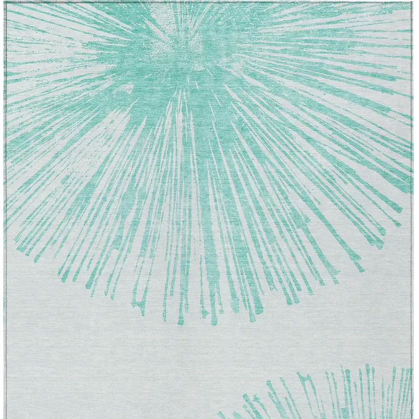 Aquamarine And Ivory Abstract Washable Indoor Outdoor Area Rug Photo 7