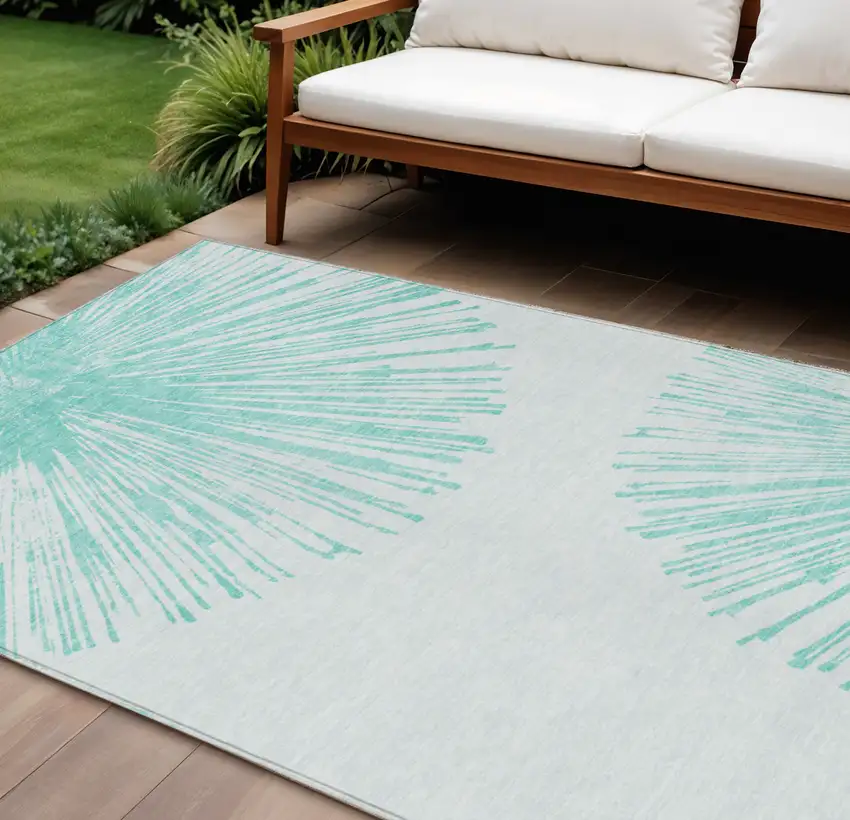 Aquamarine And Ivory Abstract Washable Indoor Outdoor Area Rug Photo 1