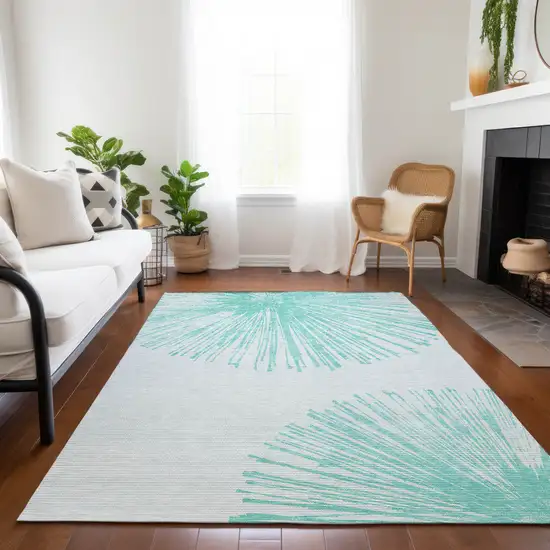 Aquamarine And Ivory Abstract Washable Indoor Outdoor Area Rug Photo 8