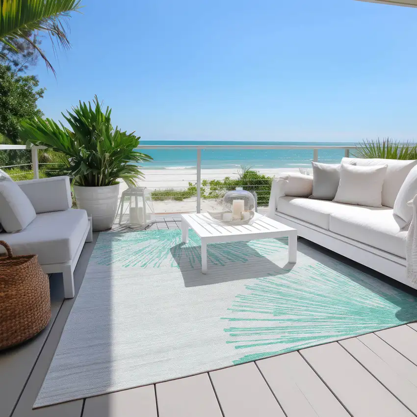 Aquamarine And Ivory Abstract Washable Indoor Outdoor Area Rug Photo 9