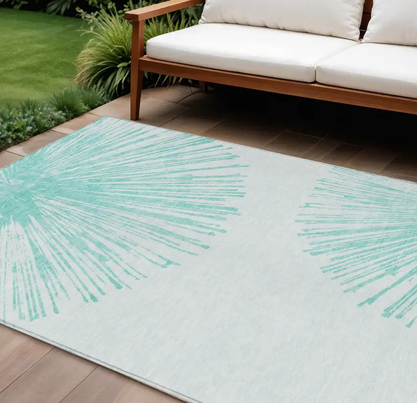 Aquamarine And Ivory Abstract Washable Indoor Outdoor Area Rug Photo 1
