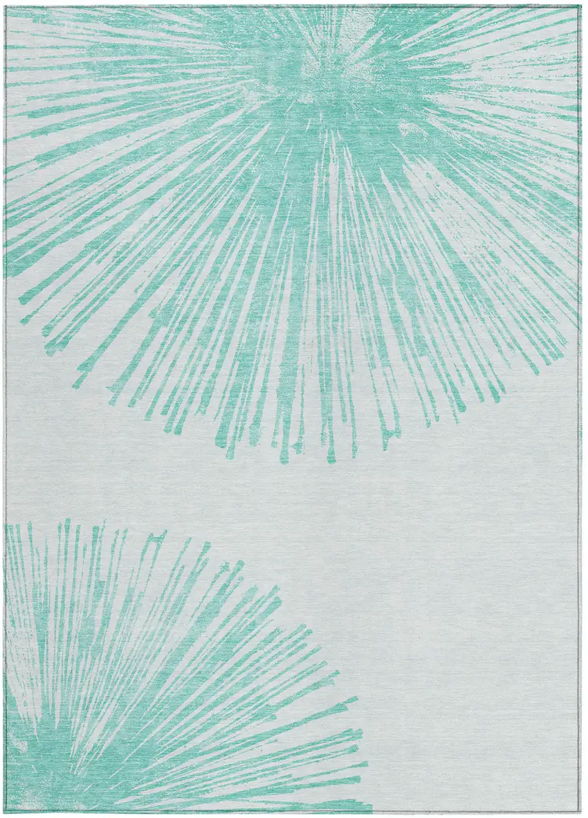 Aquamarine And Ivory Abstract Washable Indoor Outdoor Area Rug Photo 5