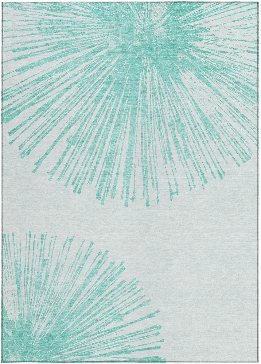 Aquamarine And Ivory Abstract Washable Indoor Outdoor Area Rug Photo 5