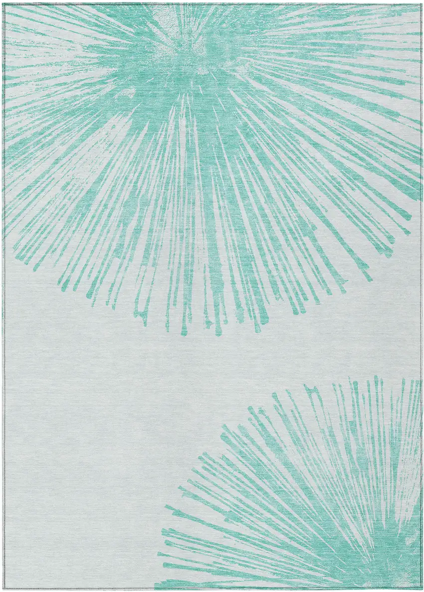 Aquamarine And Ivory Abstract Washable Indoor Outdoor Area Rug Photo 2