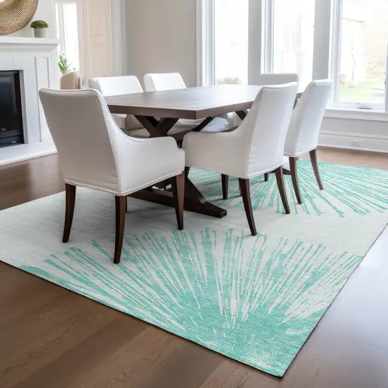 Aquamarine And Ivory Abstract Washable Indoor Outdoor Area Rug Photo 9