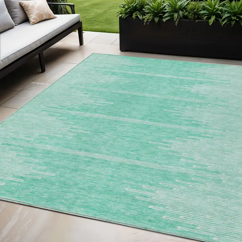 Aquamarine And Ivory Abstract Washable Indoor Outdoor Area Rug Photo 2