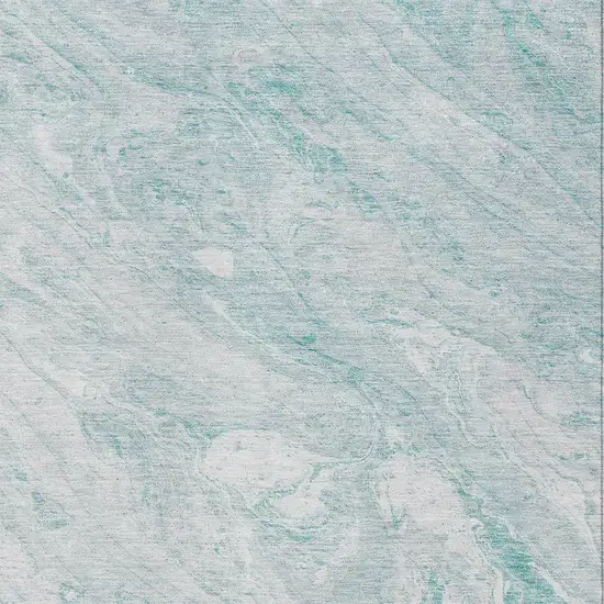 Aquamarine Aqua And Ivory Abstract Washable Indoor Outdoor Area Rug Photo 5