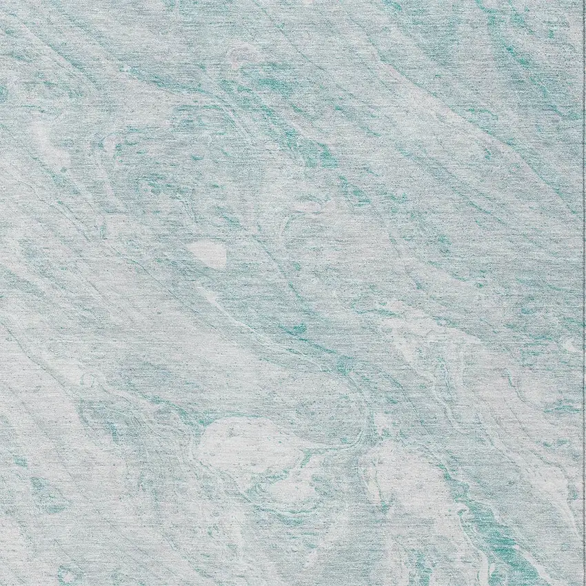 Aquamarine Aqua And Ivory Abstract Washable Indoor Outdoor Area Rug Photo 5