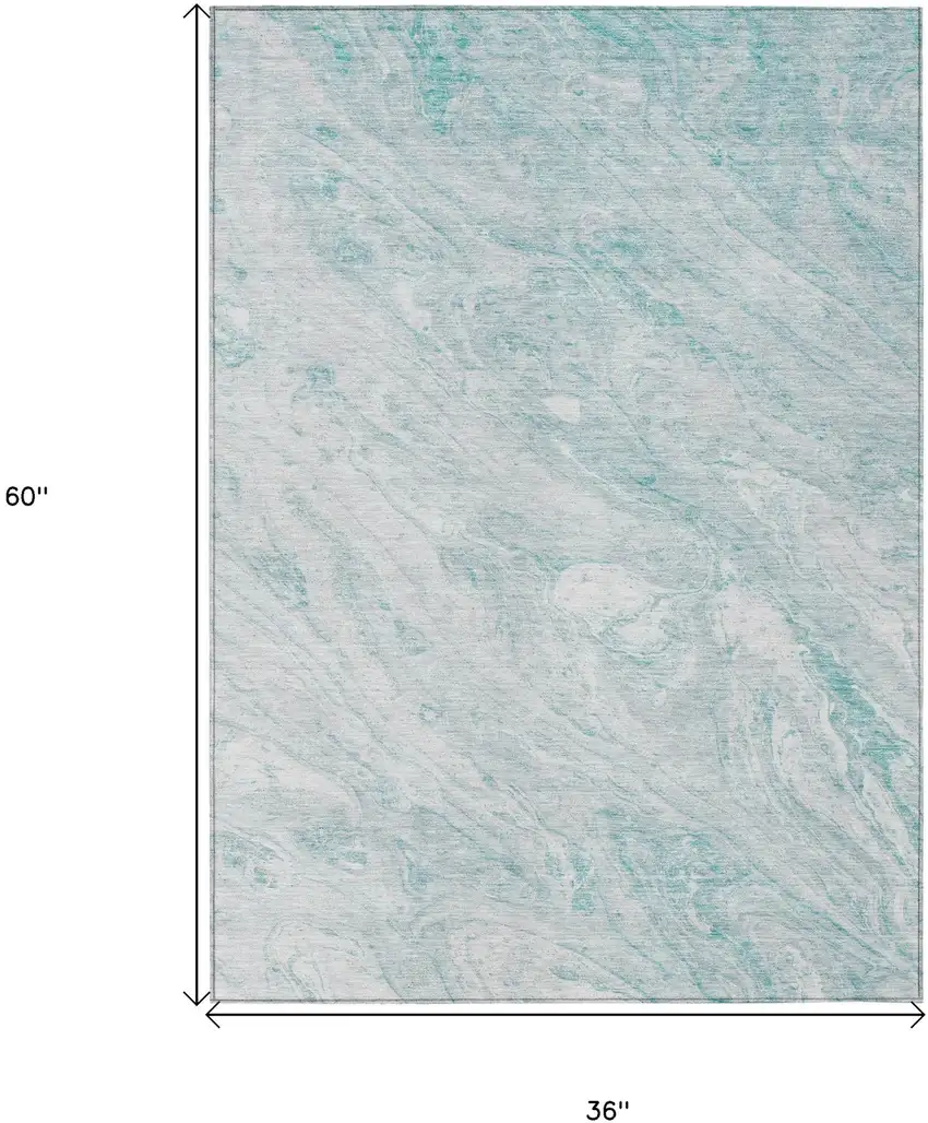 Aquamarine Aqua And Ivory Abstract Washable Indoor Outdoor Area Rug Photo 3