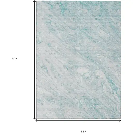 Aquamarine Aqua And Ivory Abstract Washable Indoor Outdoor Area Rug Photo 3
