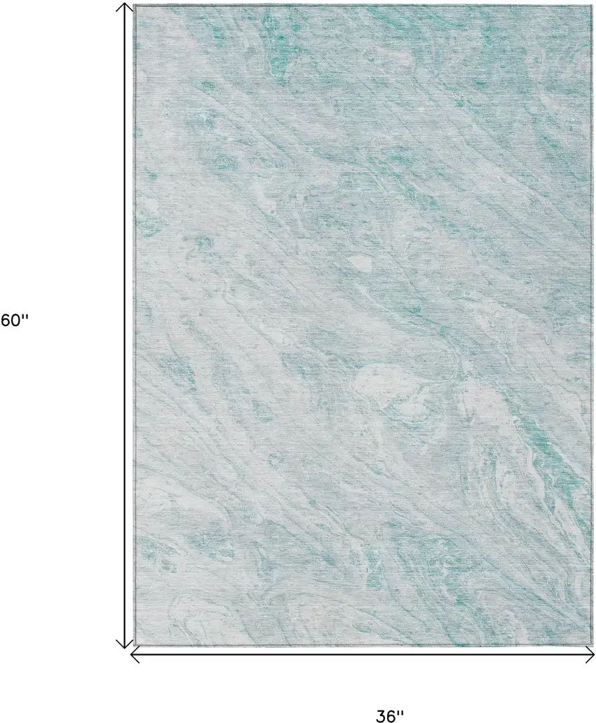 Aquamarine Aqua And Ivory Abstract Washable Indoor Outdoor Area Rug Photo 3