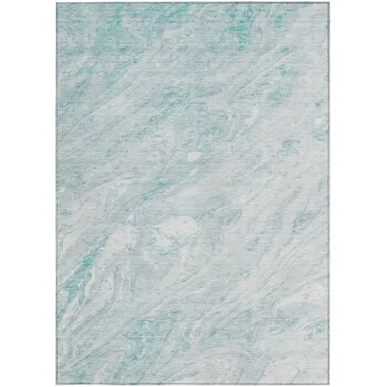 Aquamarine Aqua And Ivory Abstract Washable Indoor Outdoor Area Rug Photo 6