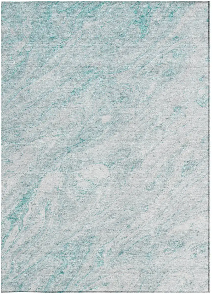 Aquamarine Aqua And Ivory Abstract Washable Indoor Outdoor Area Rug Photo 6