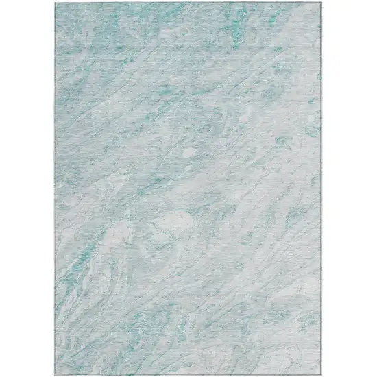 Aquamarine Aqua And Ivory Abstract Washable Indoor Outdoor Area Rug Photo 6