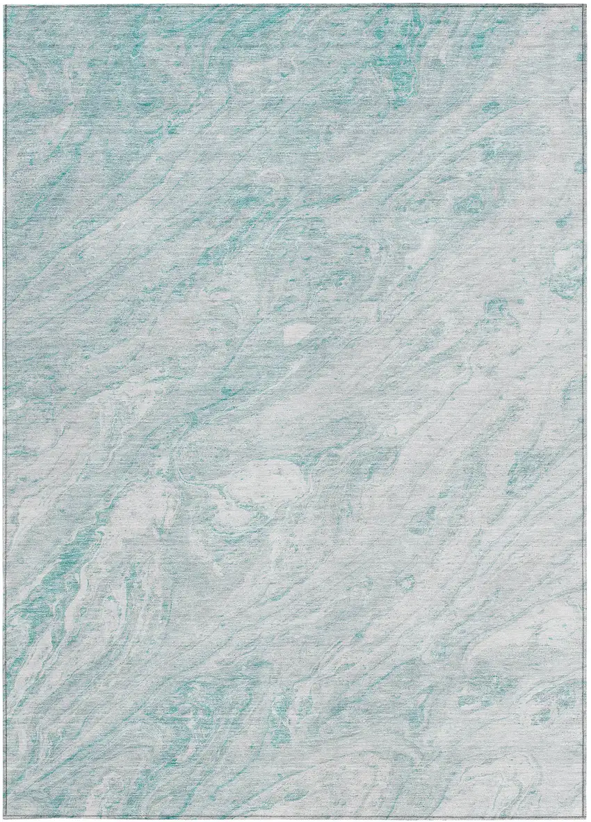 Aquamarine Aqua And Ivory Abstract Washable Indoor Outdoor Area Rug Photo 6
