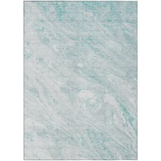 Aquamarine Aqua And Ivory Abstract Washable Indoor Outdoor Area Rug Photo 2