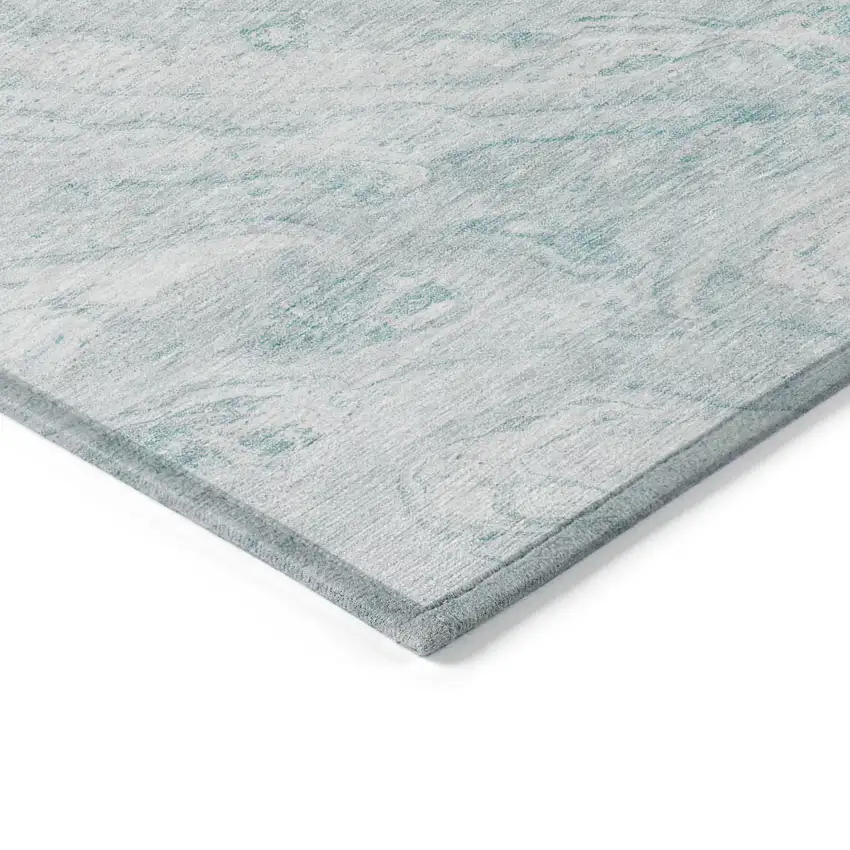 Aquamarine Aqua And Ivory Abstract Washable Indoor Outdoor Area Rug Photo 4