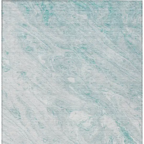Aquamarine Aqua And Ivory Abstract Washable Indoor Outdoor Area Rug Photo 6