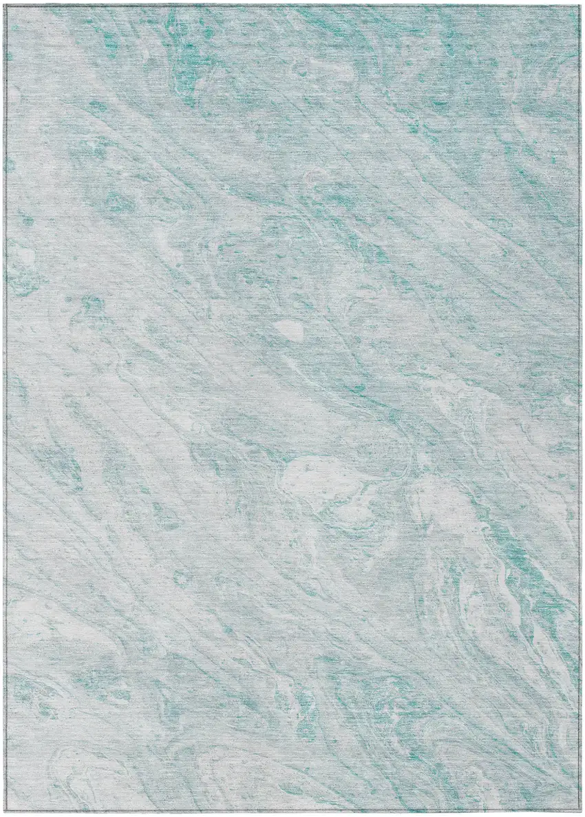 Aquamarine Aqua And Ivory Abstract Washable Indoor Outdoor Area Rug Photo 2