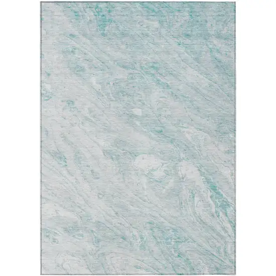 Aquamarine Aqua And Ivory Abstract Washable Indoor Outdoor Area Rug Photo 2