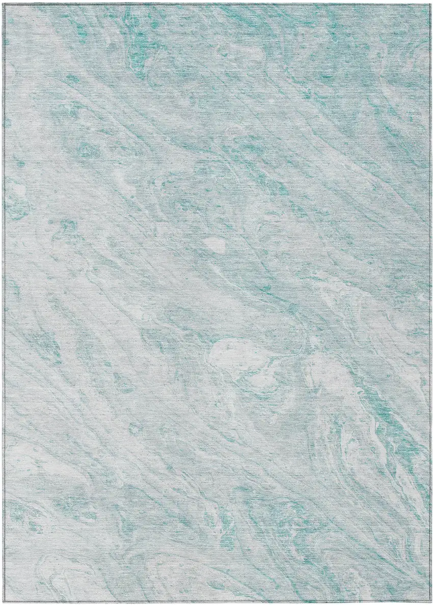 Aquamarine Aqua And Ivory Abstract Washable Indoor Outdoor Area Rug Photo 2