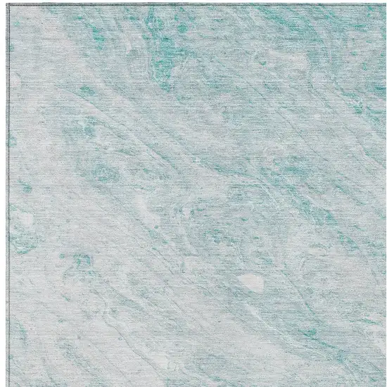 Aquamarine Aqua And Ivory Abstract Washable Indoor Outdoor Area Rug Photo 5