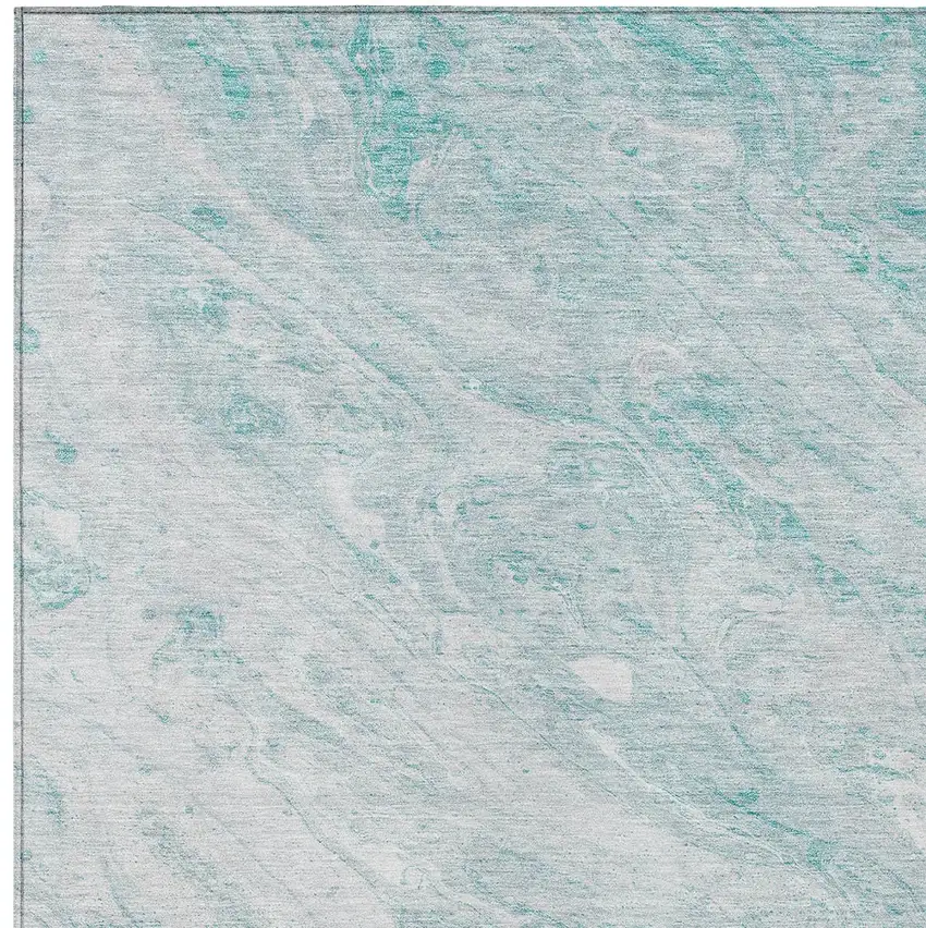 Aquamarine Aqua And Ivory Abstract Washable Indoor Outdoor Area Rug Photo 5