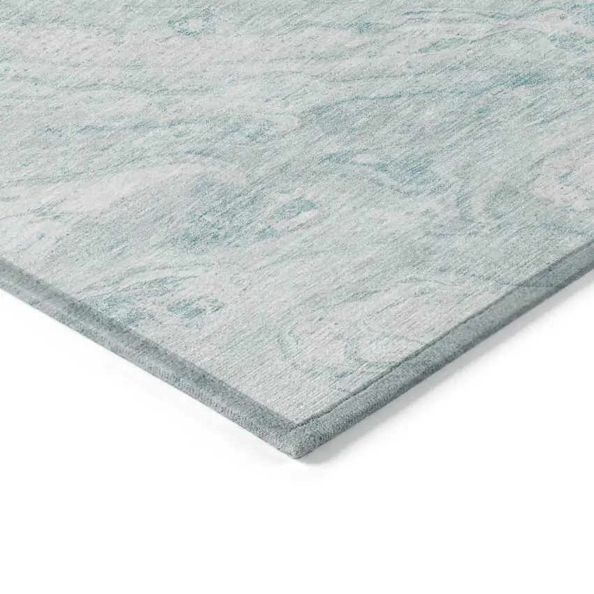 Aquamarine Aqua And Ivory Abstract Washable Indoor Outdoor Area Rug Photo 4