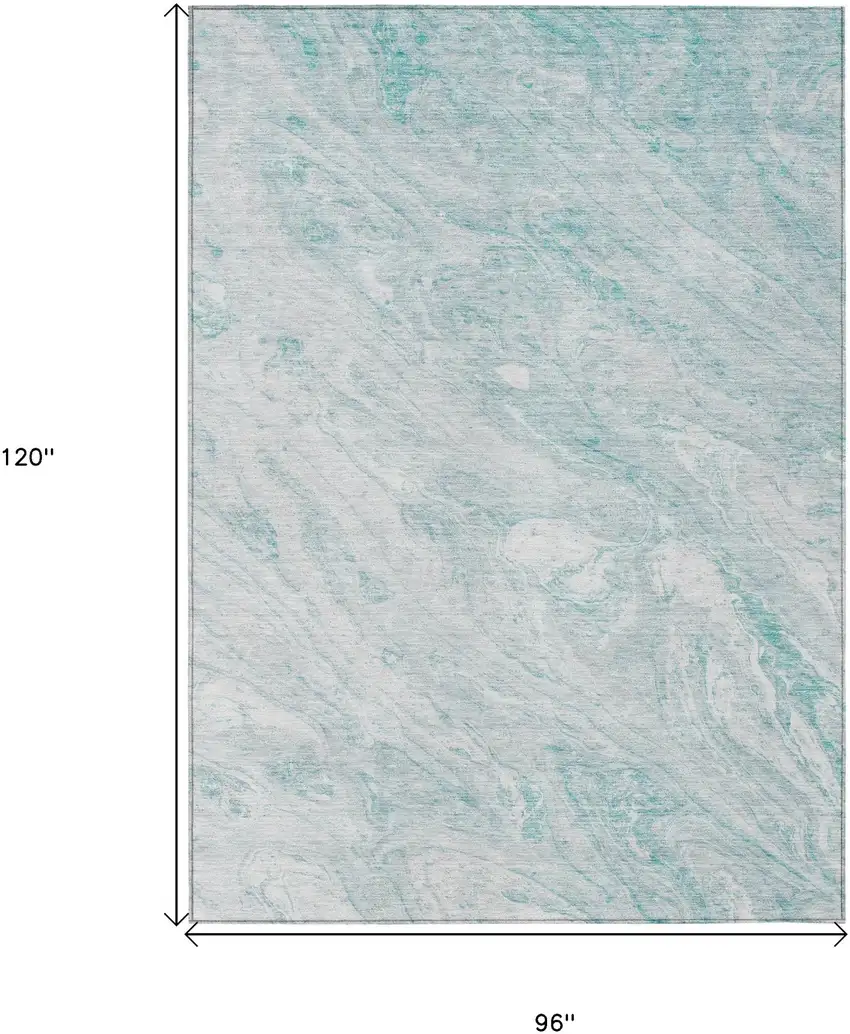 Aquamarine Aqua And Ivory Abstract Washable Indoor Outdoor Area Rug Photo 3