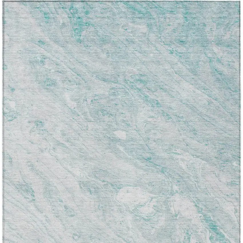 Aquamarine Aqua And Ivory Abstract Washable Indoor Outdoor Area Rug Photo 6