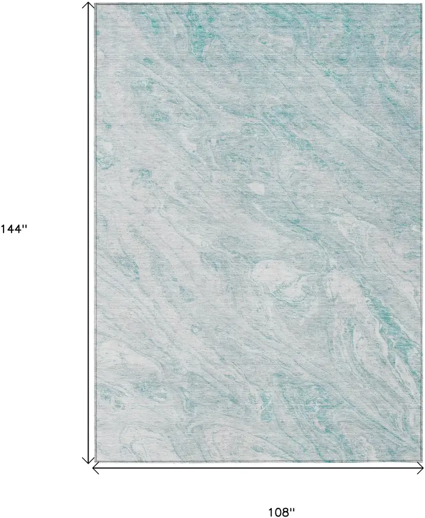 Aquamarine Aqua And Ivory Abstract Washable Indoor Outdoor Area Rug Photo 3