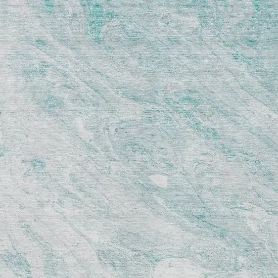 Aquamarine Aqua And Ivory Abstract Washable Indoor Outdoor Area Rug Photo 6