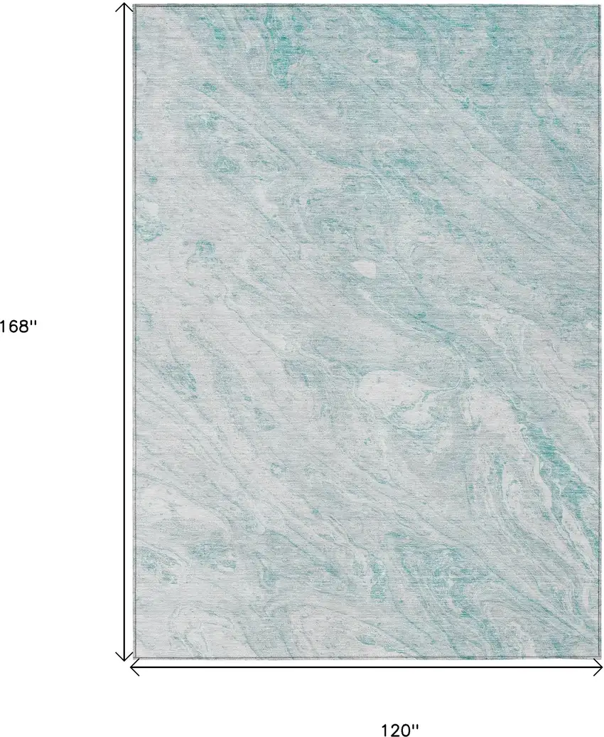 Aquamarine Aqua And Ivory Abstract Washable Indoor Outdoor Area Rug Photo 3